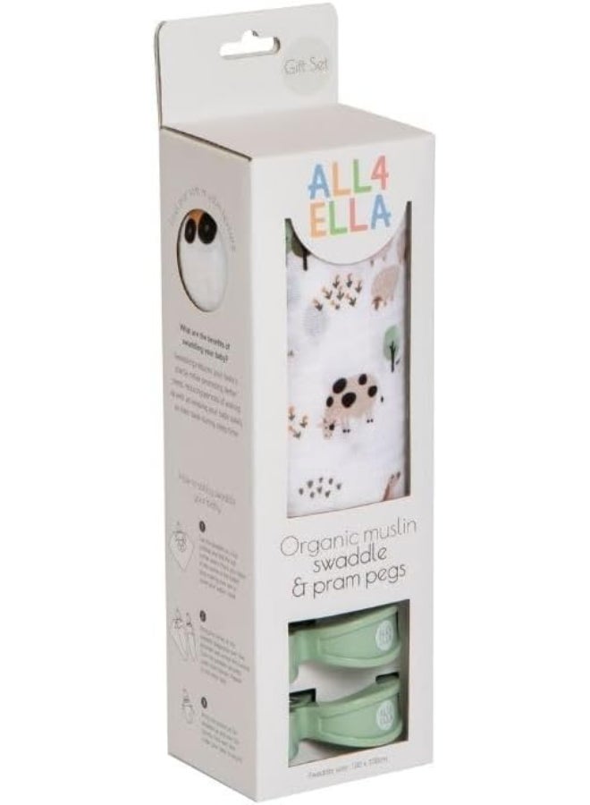 All4Ella Organic Muslin Swaddle & Pram Peg Gift Set - Image 1